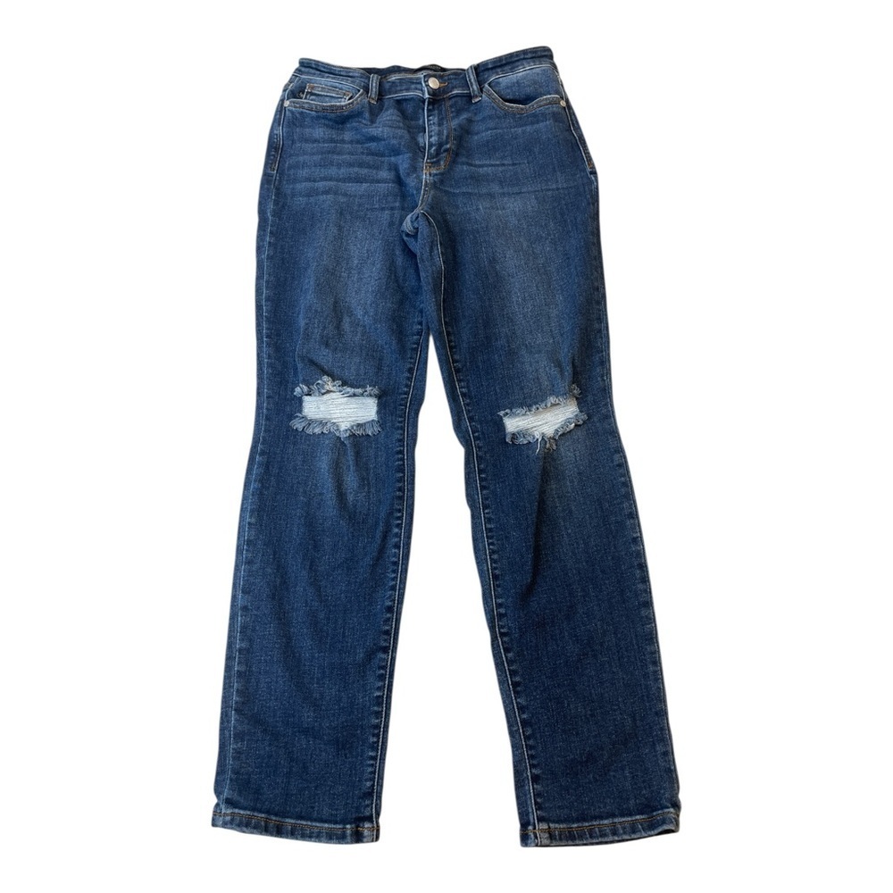 Judy Blue Slim Fit Distressed Knees Blue Denim Jeans JB82607MD Size Medium 11/30